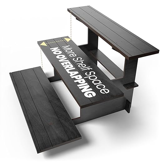 DS The Display Store Straight Black Wooden Tiered Stand, Portable Products Shelf by DSTheDisplayStore