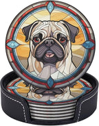 Drink Coaster Set of 6, Pug Dog Mom Lover Gift, Leather Drink Coasters - Image 5