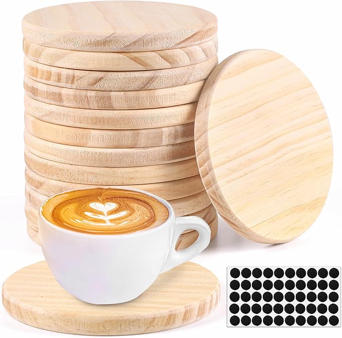 14pcs Unfinished Wood Coasters, 4 Inch Round Blank Wooden Coasters by Aweyka
