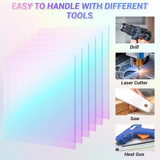 JMIATRY 8PCS Iridescent Acrylic Sheet 12x12IN, 3mm Thick, Plexiglass Panel | - Image 3