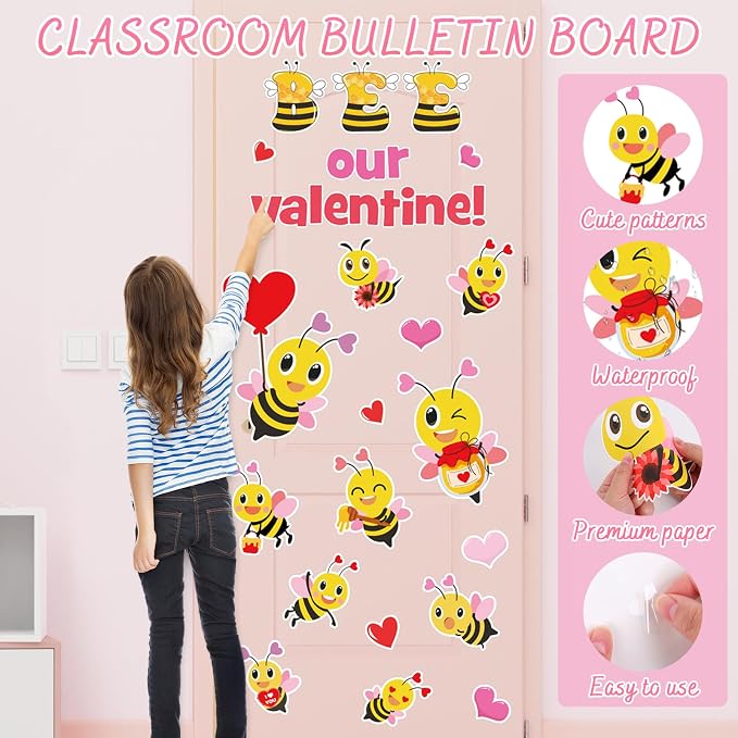 JarThenaAMCS Valentine' s Day Bee Classroom Door Decoration Bulletin Board Set - Image 3
