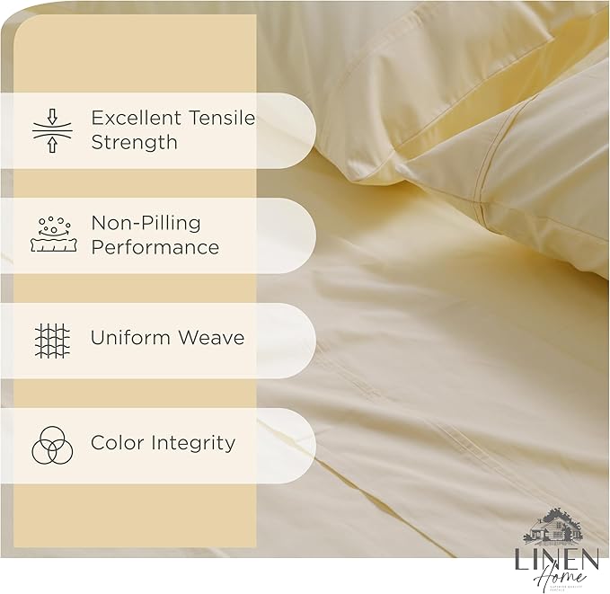 Linen Home 100% Cotton Percale Sheets Twin XL Size, Deep Pocket, 3 Pieces Set - Image 2