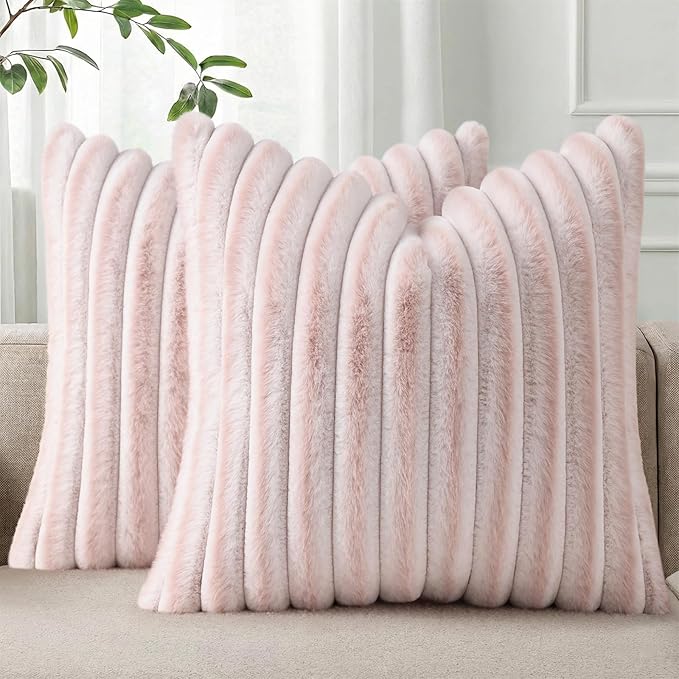 Pallene Faux Fur Plush Throw Pillow Covers 20x20 Set of 2, Luxury Soft Fluffy by PALLENE