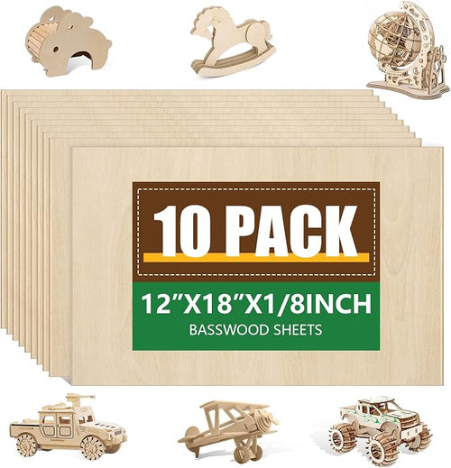 10 Pack Basswood Sheets12x18x1/8 Inch, Unfinished Wood by ESRICH