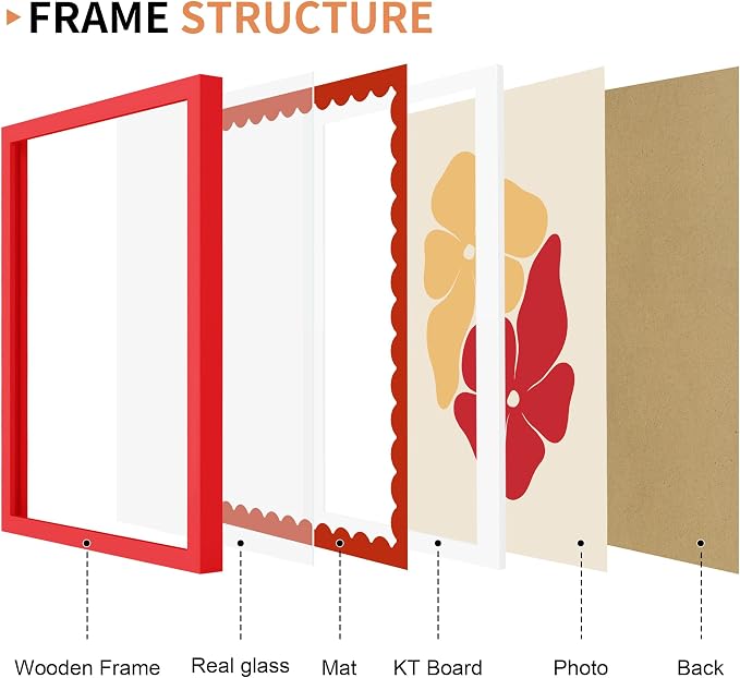 11x14 Picture Frame with Wavy Mat, Wooden Real Glass 11 x 14 Photo Frame - Image 5