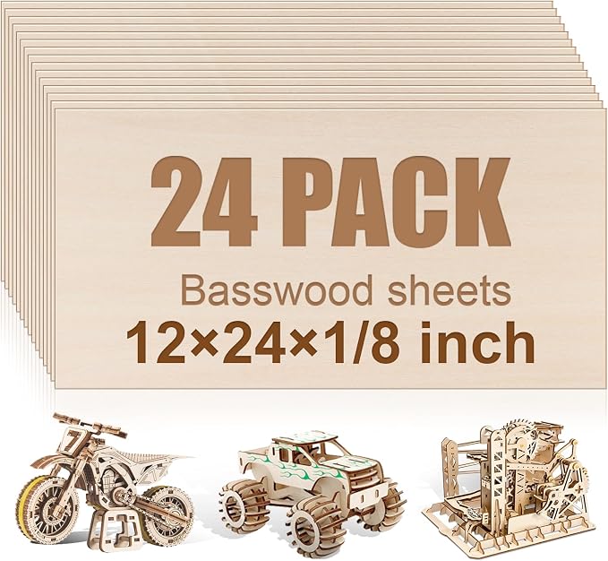 24 Pack Basswood Sheets 12"x24"x1/8", 3mm Basswood by VKIZA