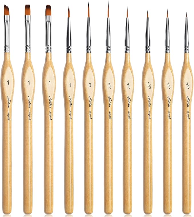 Golden Maple Miniature Paint Brushes 10pcs Detail Paint Brushes Flat Angle by goldenmaple