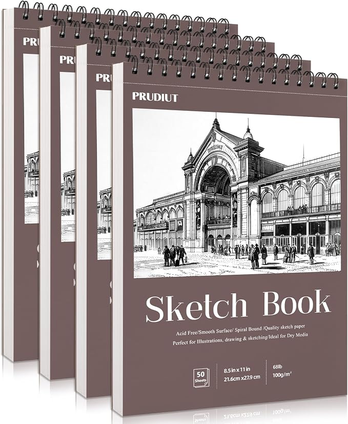 4 Pack Sketch Book 8.5×11 inch, Spiral Bound Sketch Pad 50 Sheets, Acid-Free by Prudiut