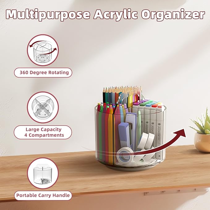Absonic Pencil Holder for Kids, 360 Rotating Pen Holder for Desk Organizer and - Image 3