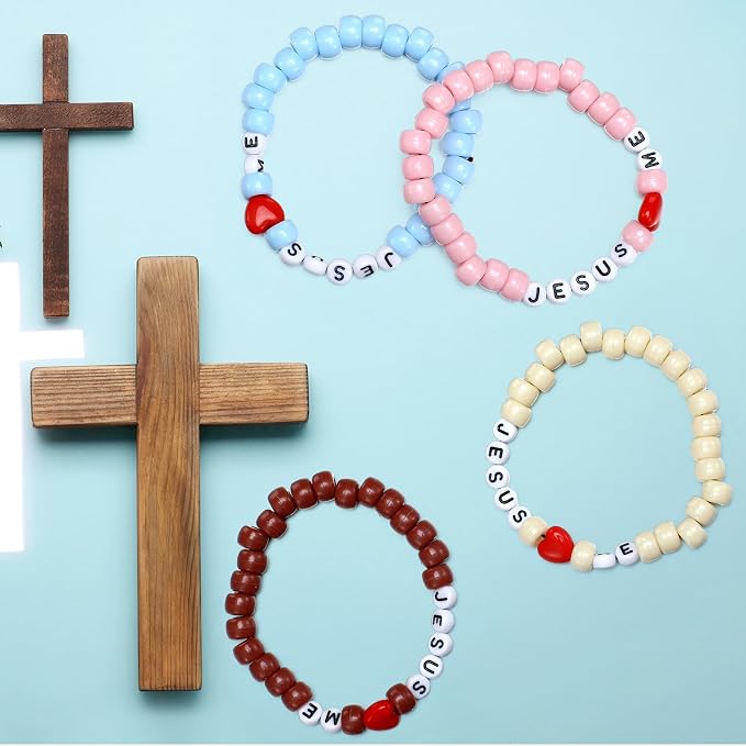 Ferreve 35 Sets Boho Religious Bead Wristband Craft Kit Jesus Love Me Faith DIY - Image 4