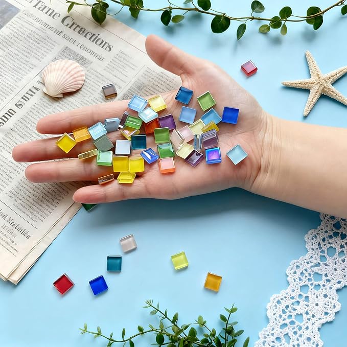 LITMIND 1.1LB Multi-Color Mix Crystal Glass Mosaic Tiles – 0.6 Inch Square - Image 8