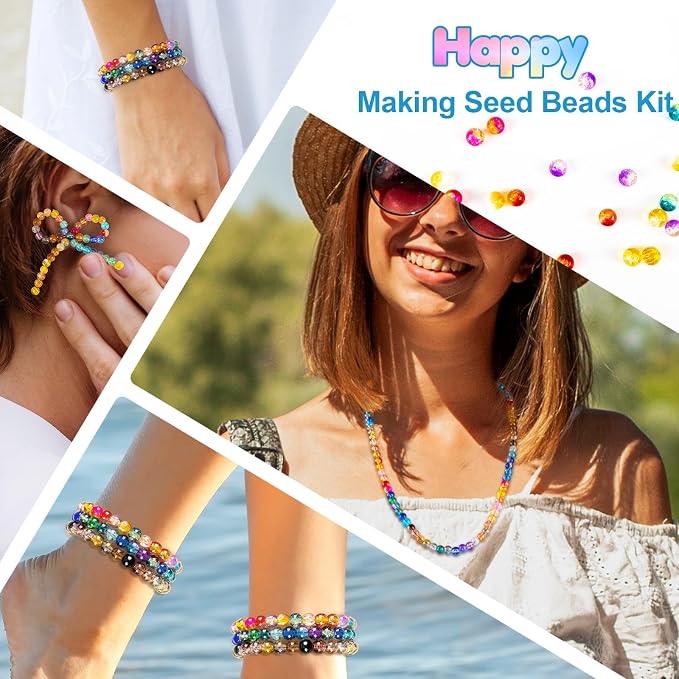 XSEINO About 1200pcs 6mm Crack Glass Beads Bracelet Making Kit, 24 Style Crack - Image 6