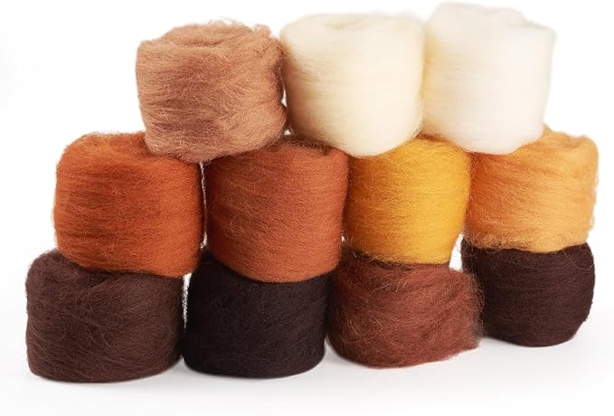 Boutigem 11 Colors 55G Brown Needle Felting Wool Roving, DIY Craft Spinning - Image 2