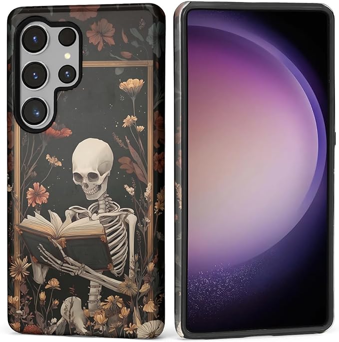 Case for Samsung Galaxy S25 Ultra Case, Skeleton Reader Goth Floral Design by Kapadiy