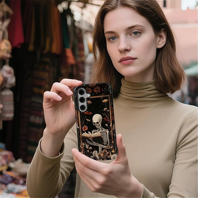 Case for Samsung Galaxy S25 FE, Skeleton Reader Goth Floral Design Hybrid Dual - Image 7