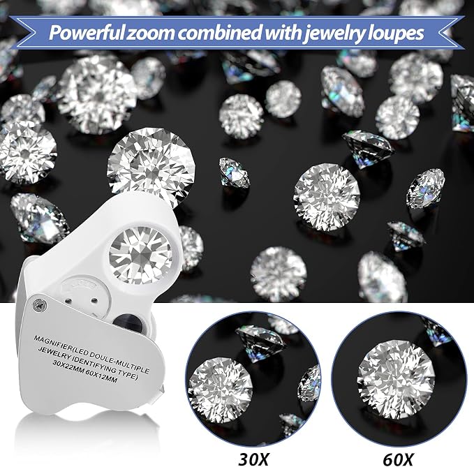 2 Pieces Jewelers Loupe 30X 60X 90X Illuminated Eye Loupe Magnifier Jewelry - Image 3