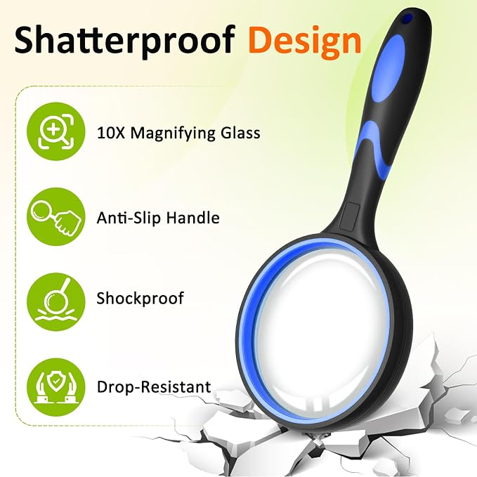 Leffis 6 Pack Magnifying Glass, 75mm 10X Multicolour Magnifying Glasses Lens - Image 3