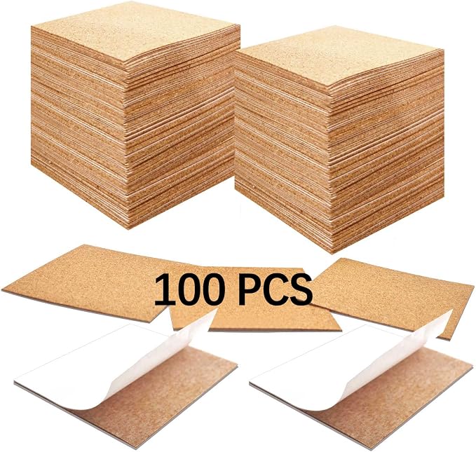 100 Pcs Cork Coasters Bulk, Square Cork Mats Backing Sheets by Anpuimult