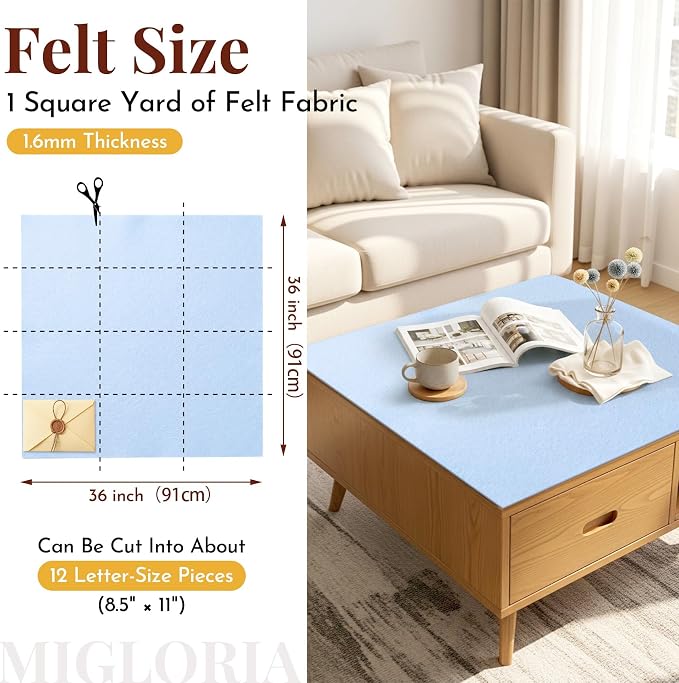 Large Felt Fabric Sheet 36 x 36 Inch, 1.6mm Thick | Soft nonwoven felt - Image 2
