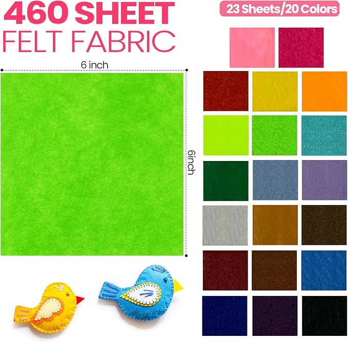 Moukeren 460 Pcs Felt Sheets Bulk 1 mm Thick Soft Felt Fabric Sheet 20 Assorted - Image 2