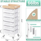 6 Drawer Rolling Cart for Craft Storage, Utility Drawer Organizer - Image 3