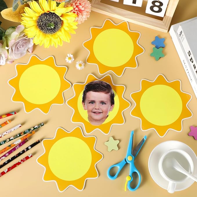 gisgfim 80Pcs Summer Sun Cutouts Sunshine Decorations Bulletin Board Yellow Sun - Image 4