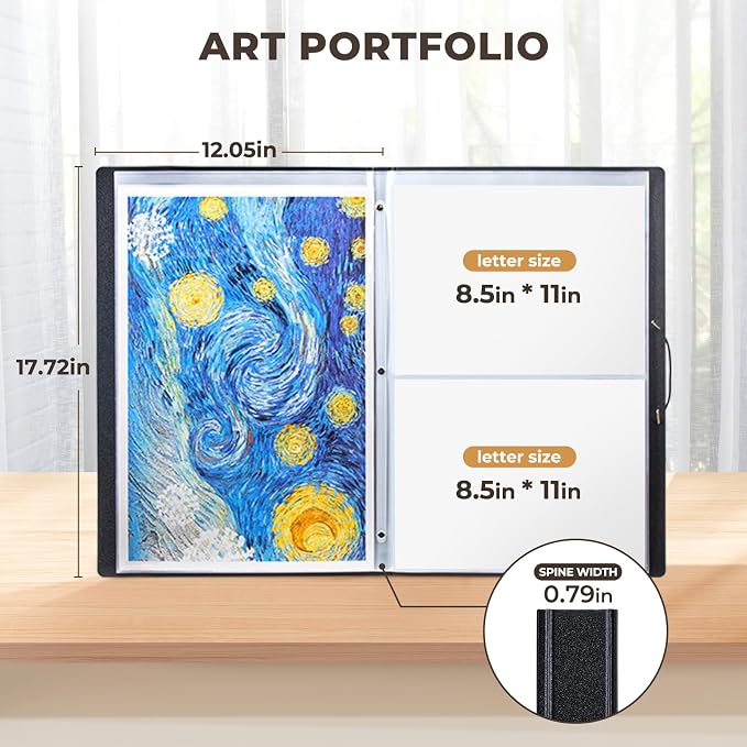 JoyCat 11 x 17 Art Portfolio Binder, 40 Acid-Free Clear Pockets Art Folder - Image 2