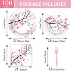 Qyeahkj 100 PCS Cherry Blossom Party Supplies Set Cherry Blossom Plates and - Image 2