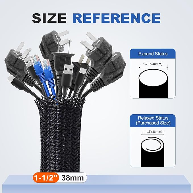 1-1/2” Cable Management Loom Wrap Sleeve Cord Wire Hider Organizer Covers | - Image 2