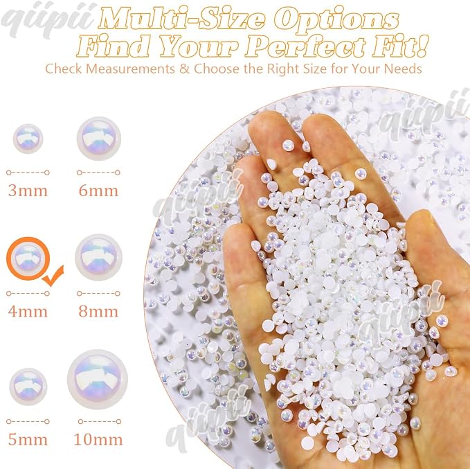 qiipii 3200PCS 4mm White AB Round Half Round Pearls - Image 3