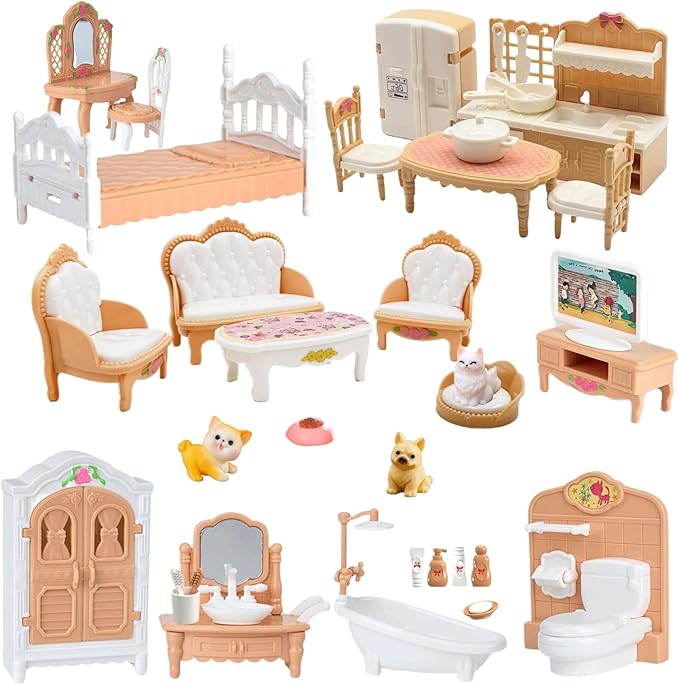 36Pcs Dollhouse Furniture Set, Miniature 1:12 Scale Dolls House Accessories by Unknown