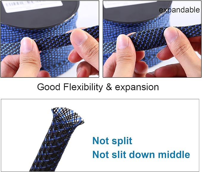100ft - 1 inch PET Expandable Braided Sleeving – BlackBlue – Alex Tech Braided - Image 5