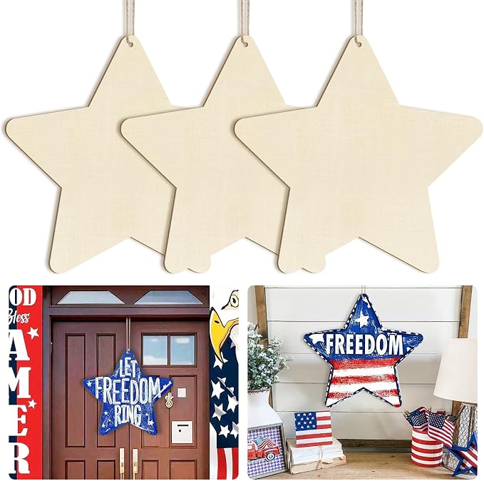 Large Size 12" Wooden Star Ornaments to Paint, Wooden DIY Blank Unfinished 4th by Sophena
