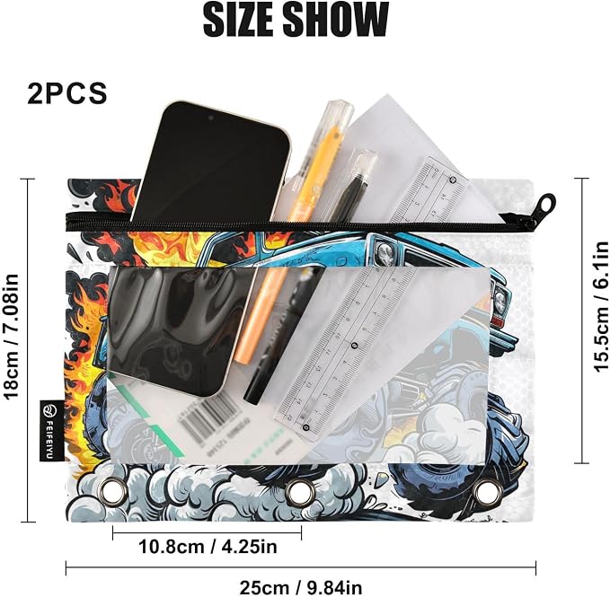 Truck Fire Pencil Pouch for 3 Ring Binder, 2 Pack Waterproof Pencil Bags Clear - Image 3