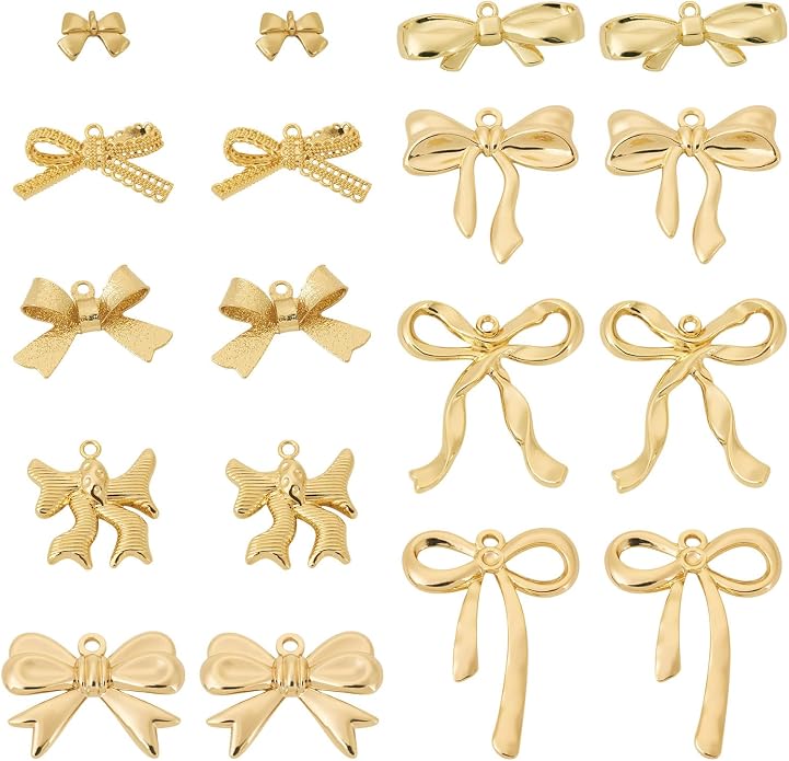 FASHEWELRY Alloy Bowknot Charms Links Golden Bow Tie Connector Charms Metal Bow by FASHEWELRY
