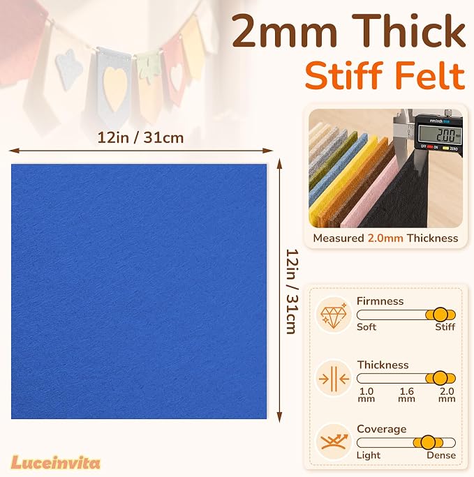 2mm Stiff Felt Sheets 12" X 12" | Thick Polyester Felt Material, DIY Craft - Image 3
