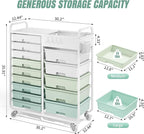 Rolling Storage Cart with 14 Drawers, Storage Organizer Cart with Tabletop and - Image 3