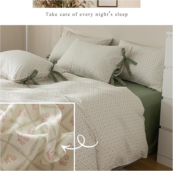 mixinni Red Floral Duvet Cover Set Twin Size - Image 6