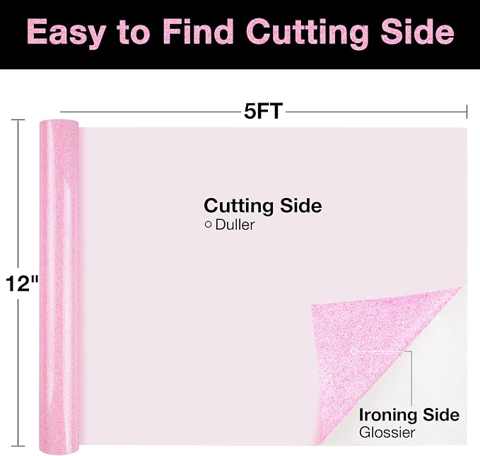 TORC Pink Glitter HTV Heat Transfer Vinyl Roll 12 inch x 5 ft Iron on Vinyl - Image 2