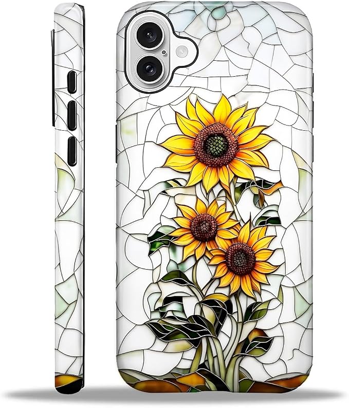 ZHEGAILIAN Case for iPhone 16 Plus, Sunflower Faux Stained Glass Effect Durable by Home