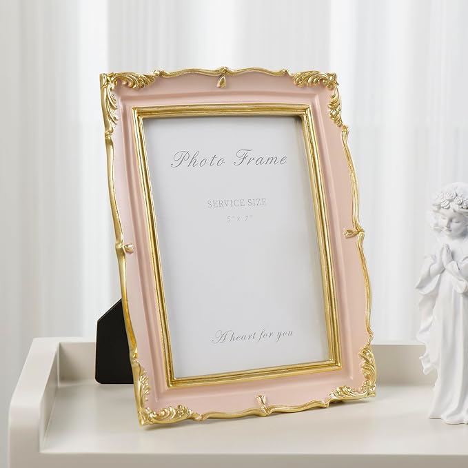 5x7 Pink Picture Frame, Vintage Pink and Gold 5 by 7 Antique Photo Frames - Image 8