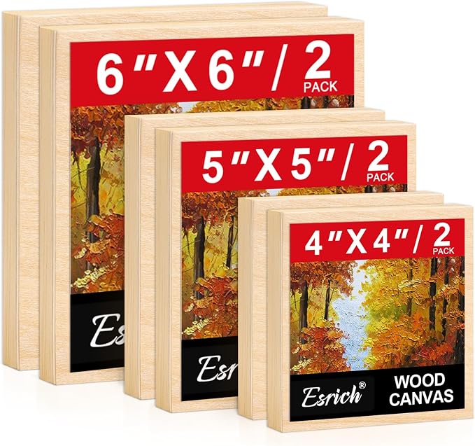 ESRICH 6 Pack Wood Panels with 4"x4", Square Craft Wood Canvas Boards, Blank by ESRICH