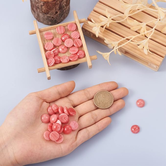 FASHEWELRY 50Pcs Synthetic Rhodochrosite Cabochons Flat Back Gemstone Cabochons - Image 3