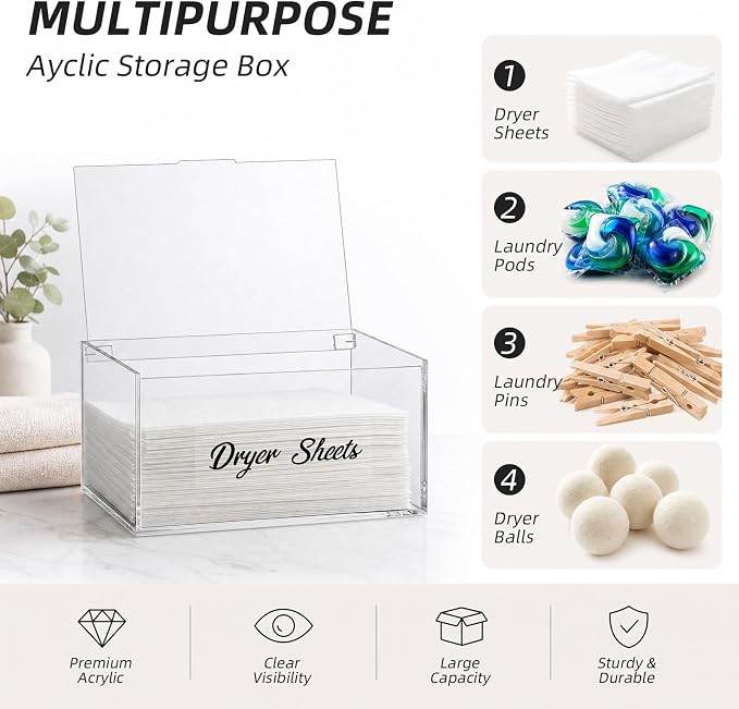 Acrylic Dryer Sheet Holder Dispenser Container, Bonus Black Labels Included | - Image 3