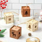 6 pcs 2 Styles Christmas Splicing Theme Undyed Wooden Cutout Charms Square - Image 6