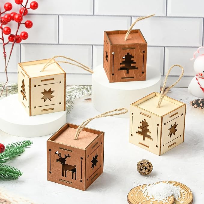 6 pcs 2 Styles Christmas Splicing Theme Undyed Wooden Cutout Charms Square - Image 6