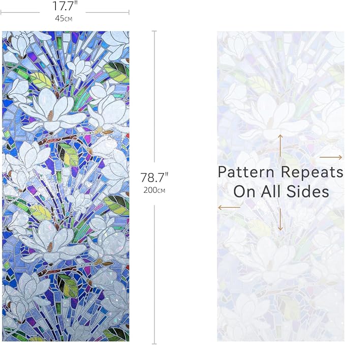 DKTIE Magnolia Pattern Stained Glass Window Film Floral Decorative Window - Image 2