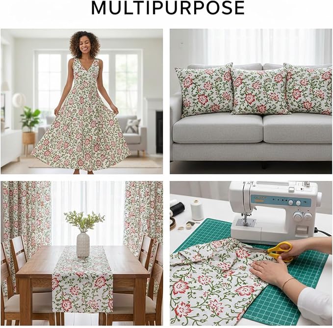 E-Tailor® Hand-Block Printed Pre-Cut Cotton Fabric Ideal - Image 6