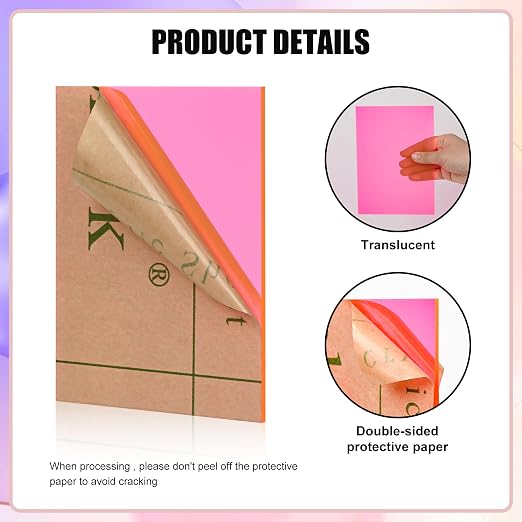 Lesnlok Fluorescent red Acrylic Sheets 1/8 inch Thick 3mm 2 Pack 8 x 10 Clear - Image 3