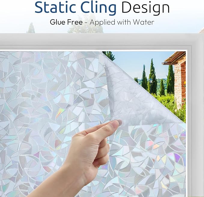 rabbitgoo Window Privacy Film Rainbow Film Decorative Window Sticker, 3D Static - Image 6